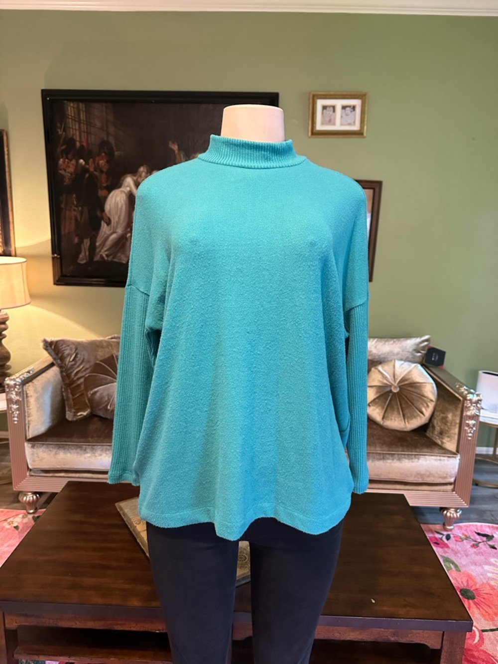 LOFT Turquoise Cowl Neck Sweater